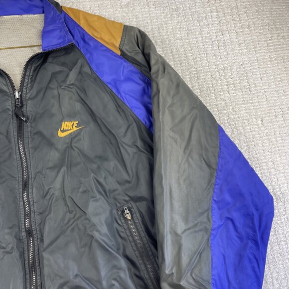 VTG 90s Nike Purple Gold Black Color Block Hooded Windbreaker Jacket Men Read* - Picture 4 of 16